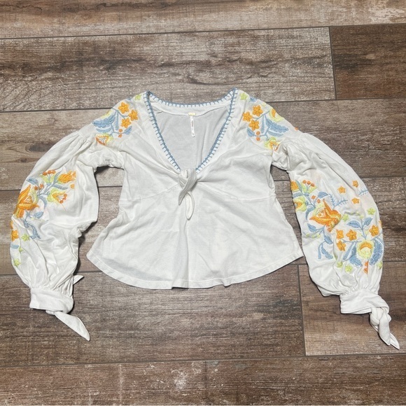 Free People Tops - Free People | White Floral Embroidered Blouse